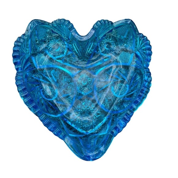Kemple mckee Other - Heart Shape Sawtooth Dish 1960s Era Blue Kemple McKee Glass Aztec Pattern MCM